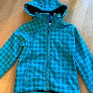 Junior Water Proof Hooded Fleece Lined Plaid Fitted Jacket with 2 pockets